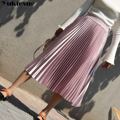 Womens Vintage Pleated Midi Long Skirt Female Korean Casual High Waist Chiffon Skirts Jupe Faldas 11 Colors 2020 Autumn