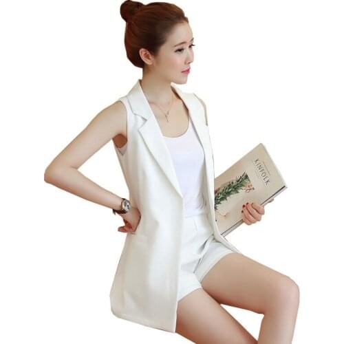 2021 Spring summer Womens Sleeveless Jacket Long Vest New Female Cardigan Suit Waistcoat Sleeveless Blazer Coat Lady Vest Top C