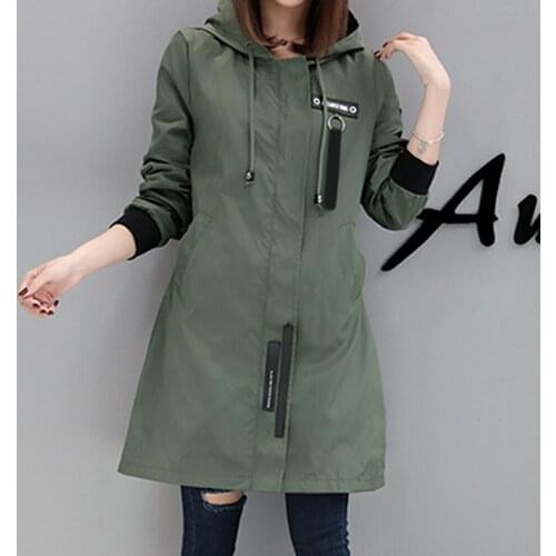 Autumn Women Trench Coat Long Sleeve Casual Loose Outerwear Army Green Baseball Uniform Female Long Hooded Windbreaker Harajuku