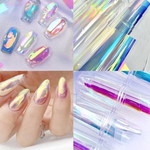 1 bottle Aurora Film Nails Foil Sticker Cellophane Paper Ice Cube Design Manicure Decoration Holographics Nail Decal Accessories