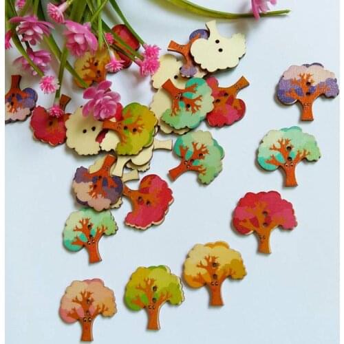 120Pcs Trees Fashion Fancy Bulk Mixed Wooden Button Sewing Accessories Decorative Buttons Handmade Scrapbooking Craft 28*28mm