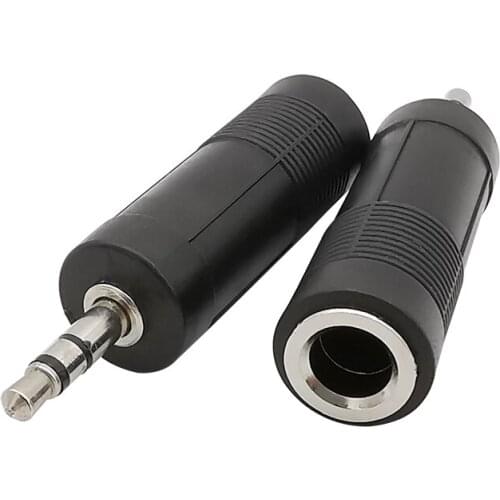 2Pcs Black 3.5mm Plug to 6.5mm Jack Stereo Audio Adapter 3.5mm Male to 6.5mm Female Sockets Audio Cable Connector Converter
