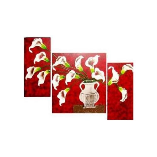 3pc Hand Painted Oil Painting Red Lily In The Vase-Modern Floral Canvas Wall Art-Floral Canvas Wall Pictures for Living Rooms