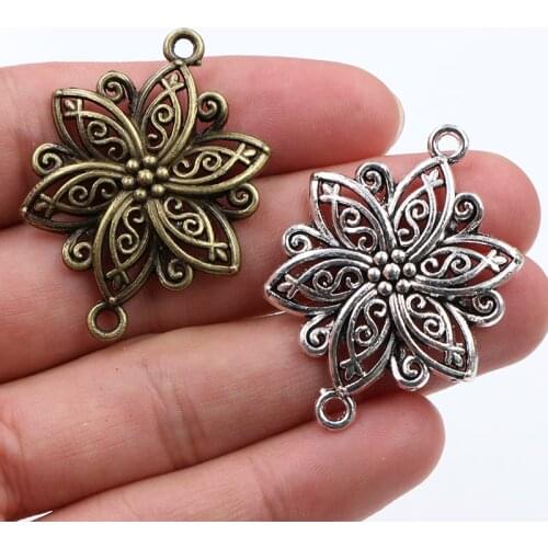 40x28mm 5pcs Antique Silver Color Plated Bronze Flower Handmade Charms Pendant DIY for bracelet necklace Jewelry Making Supplies