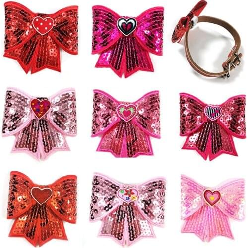 50/100pcs Valentines Day Shining Pet Dog Bowties Dog Collar Accessories Small Middle Pet Dog Cat Collar Grooming Accessories
