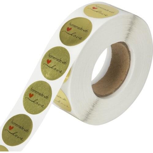 50-500pcs Labels stickers Heart shape gold handmade with love Sticker seal labels scrapbooking for Package stationery sticker