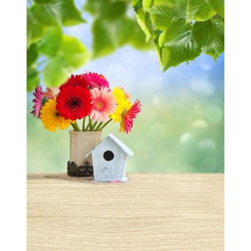 5x7ft Flowers Green Leaves Small House Photography Backdrops Photo Props Studio Background