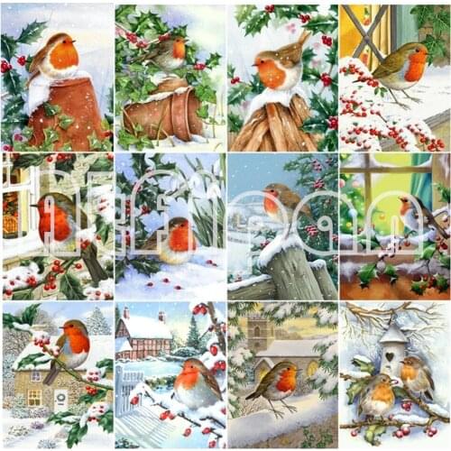 DIY Art 5D Diy Diamond Painting Bird Winter Christmas Window Diamond Pictures Cross Stitch 3D Rhinestone Embroidery Decor