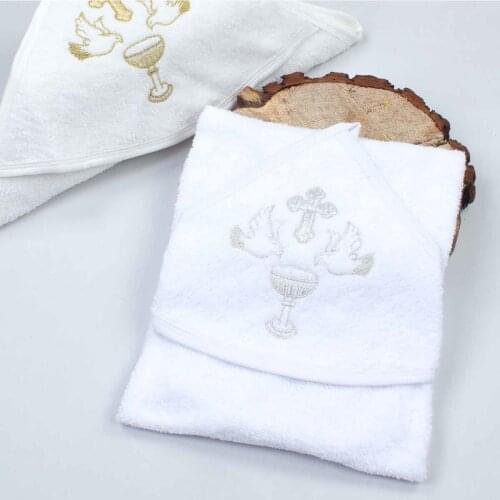 White Baby Newborn Baptism Boy Girl Spiritual The Church Rebirth Crucifix Hooded Drying Towel Religious Ceremony Towel Babies
