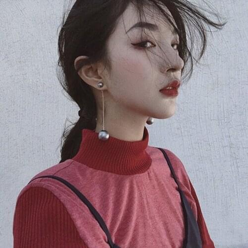 GorGor Dangle Earrings Women Fashion Statement Pattern Grey Large Pearl Long Style Classic Anniversary Gift Jewelry EZ-051