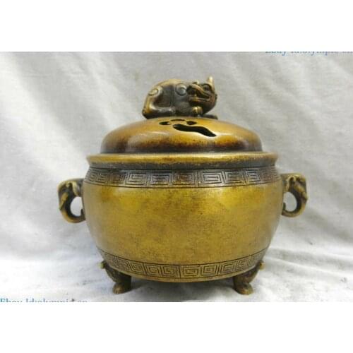 Fine brass censer China carved dragon elephant roundness incense burner Statue