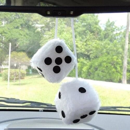 1 Pair Dice & Polka Dot Plush Decorative Ornament Dice Hanging Ornament With Suction Cup Car Perfume Pendant