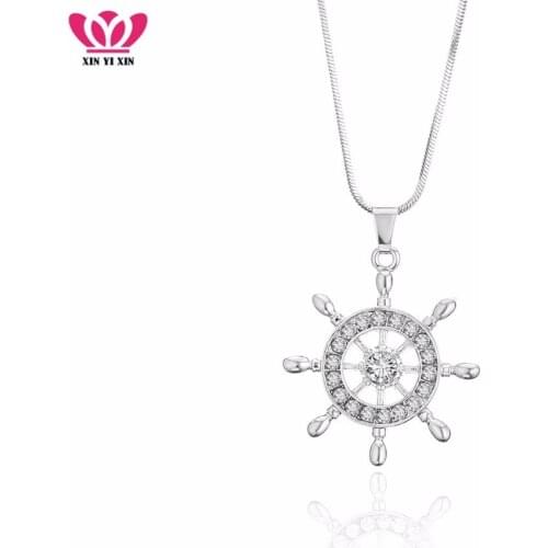 Small Sea Voyage Ship Rudder Pendant Charms Women Crystal Necklace Short Chain Choker Fashion Jewelry Party Gifts 2019 Wholesale