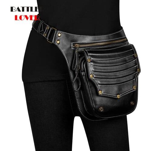 Mens Fashion Multifunction Leather Belt Bag Women Phone Pouch Fanny Pack Steampunk PU Leather Female Waist Pack Heuptas Pochete