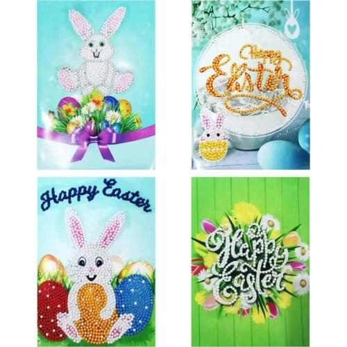 4pcs 5D DIY Drills Diamond Painting Greeting Cards Wish Easter Cards Party Gifts Diamond Embroidery Cross Stitch Craft