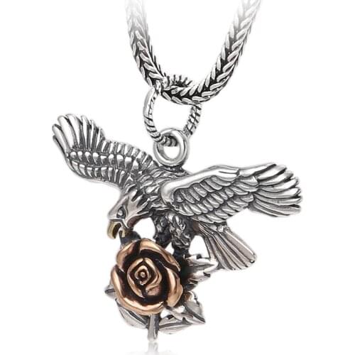 New Hot Sale High Quality Metal Necklace Mens Womens Fashion Rose Flower Eagle Pendant Retro Punk Motorcyclist Jewelry Gift