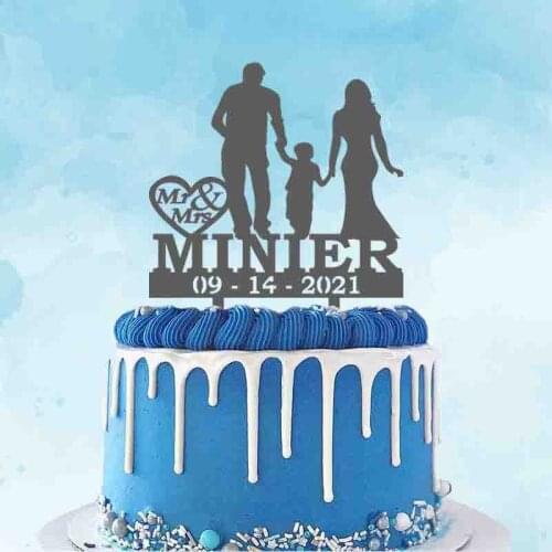 Personalized Wedding Cake Topper Custom Couples Name Party Date Family of Three For Wedding Anniversary Cake Decoration Topper