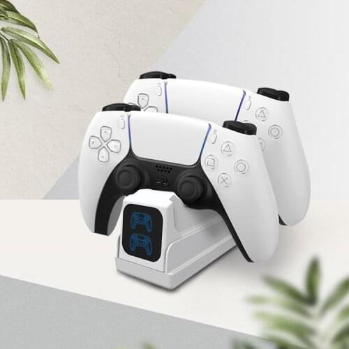 Durable Type-c USB3.1 Interface High-speed Dual Fast Charger Stand for PS5 Gamepad Light Indication ABS Raw Materials