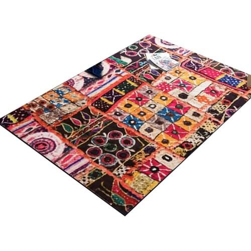 Retro Bohemian Ethnic Style Multi-color Parquet Bedroom Door Living Room Short Crystal Velvet Floor Mat Customization