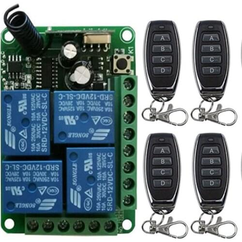 Smart Multiple DC 12V 24V 10A 315/433 MHz 4CH 4 CH Wireless Relay RF Remote Control Switch Receiver+ 4 Button Transmitter