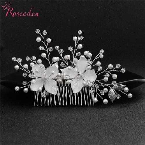 Pearls Rhinestones Wedding Hair Comb Women Bridesmaid Girls Bride Hair Jewelry Handmade Bridal Hair Accessories RE3620