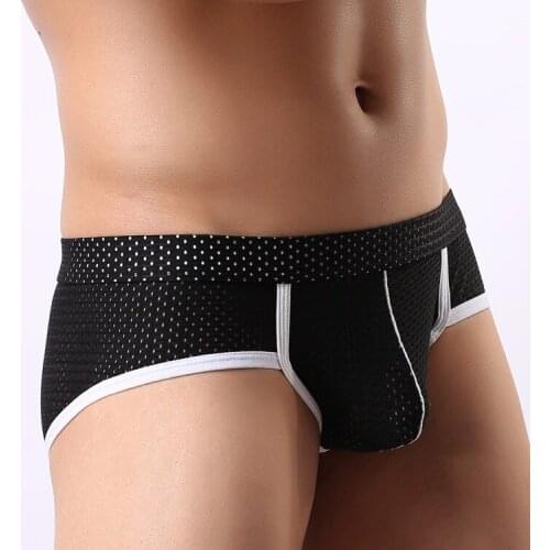 Sexy Underwear Men Brief Shorts Mesh Ice Silk Low Waist Panties Patchwork U Convex Pouch Underpants cueca calzoncillos S M L