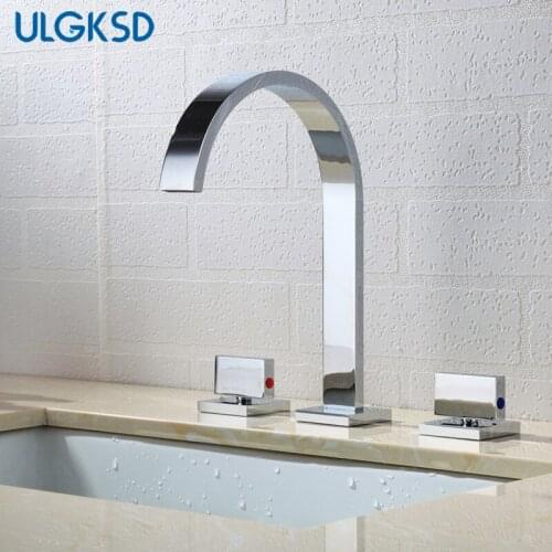 ULGKSD Basin Faucets Brass Polished Chrome Deck Mounted Dual Handle Hot and Cold Water Mixer Tap 3 Hole