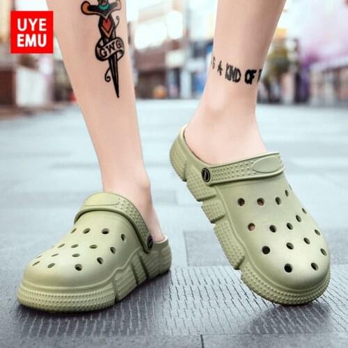 UYEEMU Hole Shoes Mens Summer Slippers, Wear 2021 New Couple Trend Non-Slip Baotou Beach Sandals Size 35-45 #E812 Light Green