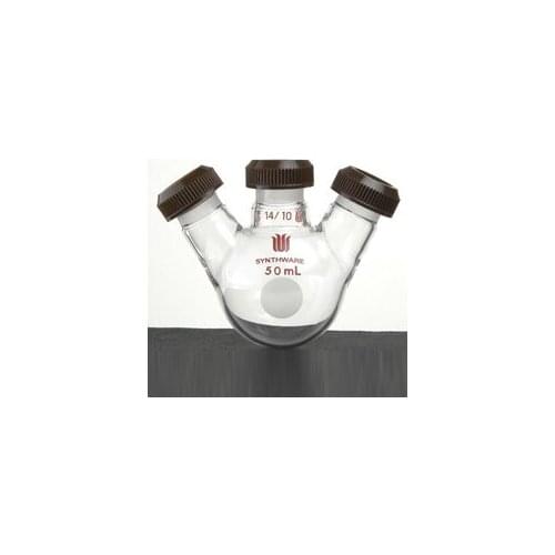 VFlask, Round Bottom, 3-neck, Joint:14/10, Capacity:50ml