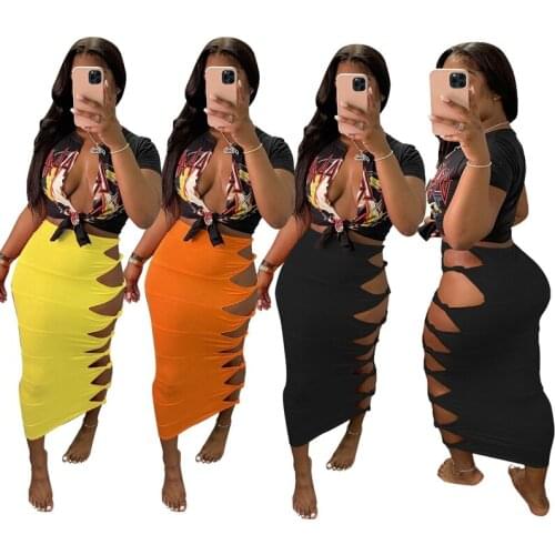 ZKYZWX Summer Beachwear Maxi Skirt for Women Sexy Ladies Hollow Out Tie Birthday Party Wear Vacation Clothes Club Long Skirts