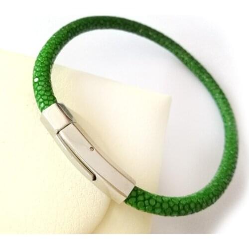 10pcs)Luxury 5MM Stingray leather bracelet Silver Stainless Steel Buckle Bangles for women Men Jewelry gift