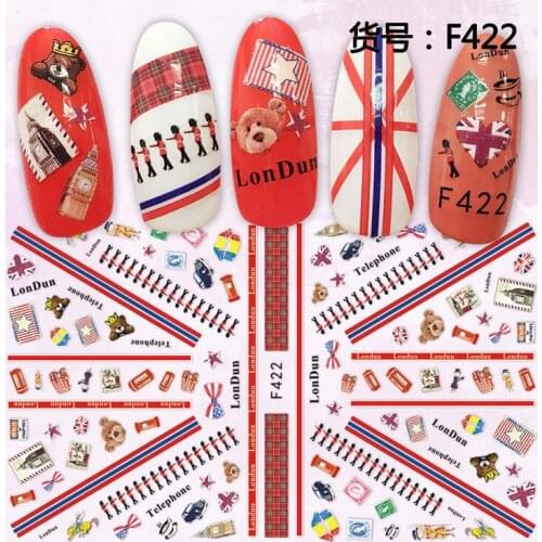 3d nail sticker Newest F -522 nail decals stamping bear and deer design DIY nail decoration tips