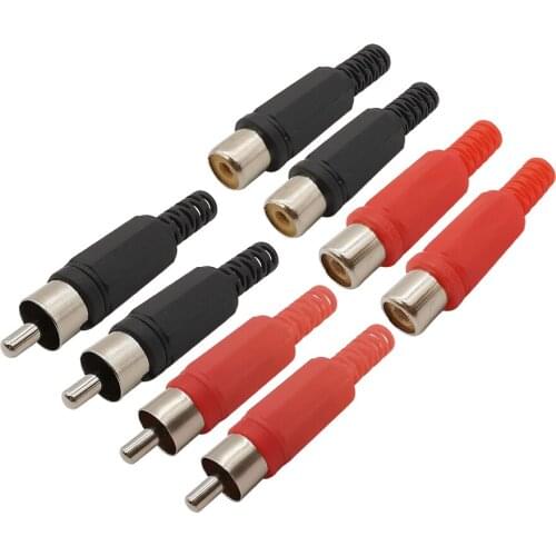 4Pcs/lot Red Black Plastic Handle RCA Male Plug / Female Socket Audio Video Solder RCA Connector