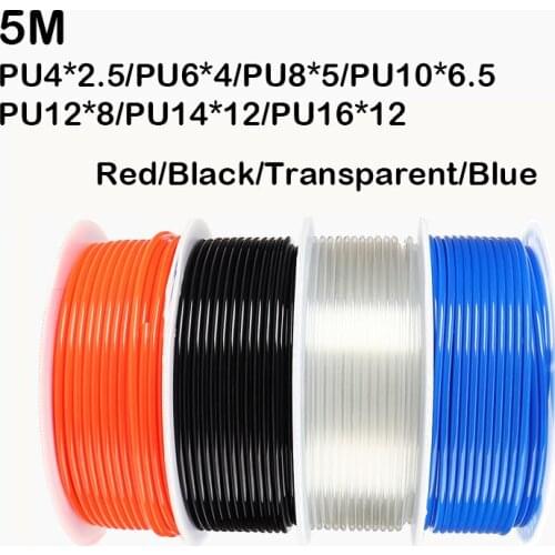 5M pneumatic hose pu pipe 4 * 2.5 mm 6 * 4 mm 8 * 5 mm 10 * 6.5 mm 12 * 8 14 * 10 mm 16 * 12 mm air tube compressor hose