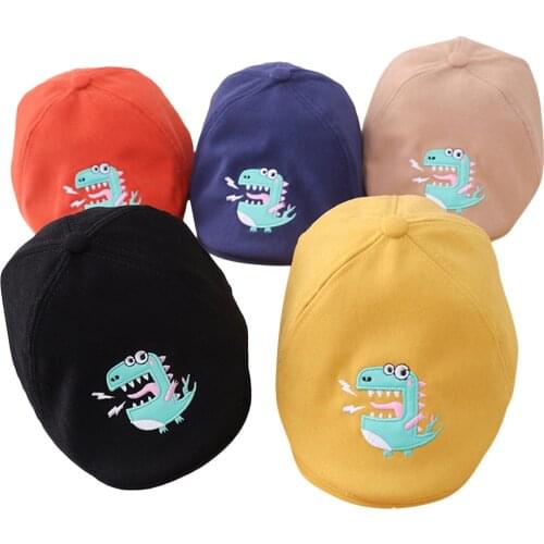 FOCUSNORM 5 Colors Toddler Kids Girls Boys Beret Cap Cartoon Dinosaur Embroidery Printed Outdoor Hats