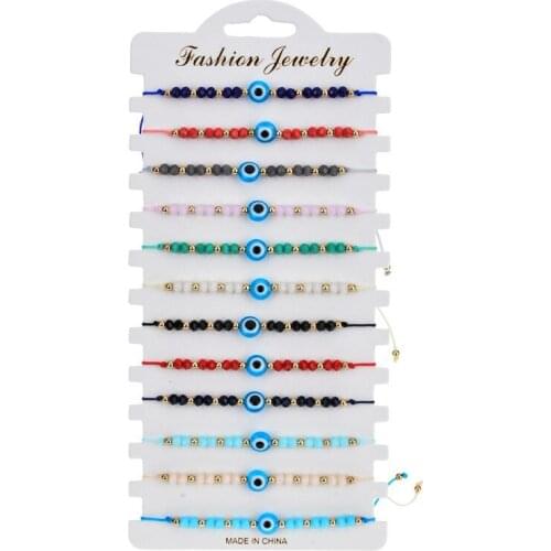 12pcs/set Turkey Blue Evil Eye Bracelet Women Handmade Woven Rope Chain Crystal Beads Bracelets Girl Birthday Party Jewelry Gift