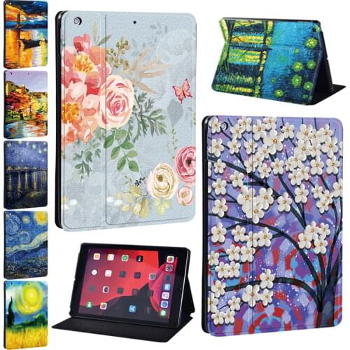 PU Leather Tablet Case for Apple IPad 5/6/7/8th / Mini 1/2/3/4/5 / Ipad 2/3/4 Painting Pattern Series Protective Cover+Stylus