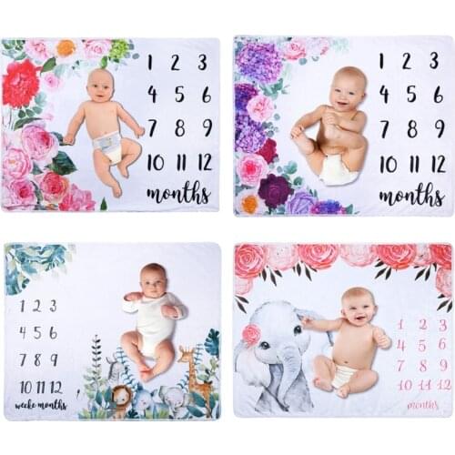 Baby Blanket Soft Flannel Photography Monthly Photo Newborn Children Cartoon Elephant Milestone Sleeping Bath Crawling