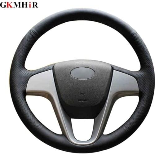 GKMHiR DIY Black Steering Wheel Cover Artificial Leather Car Steering Wheel Cover for Hyundai Solaris Verna I20 Accent