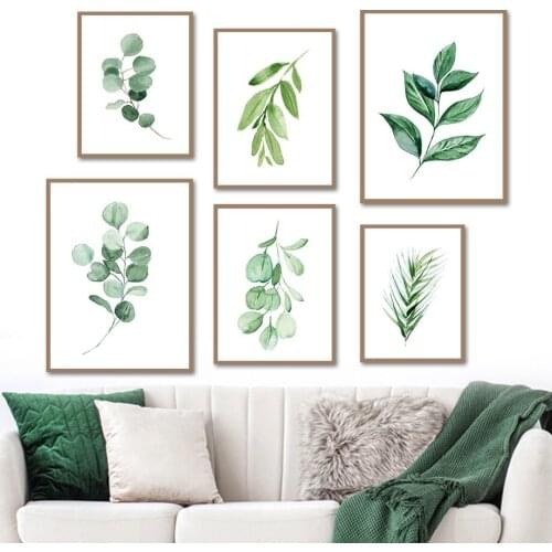 Green Leafy Plant Illustration Wall Art Canvas Painting Nordic Posters And Prints Wall Pictures For Living Room Bedroom Decor