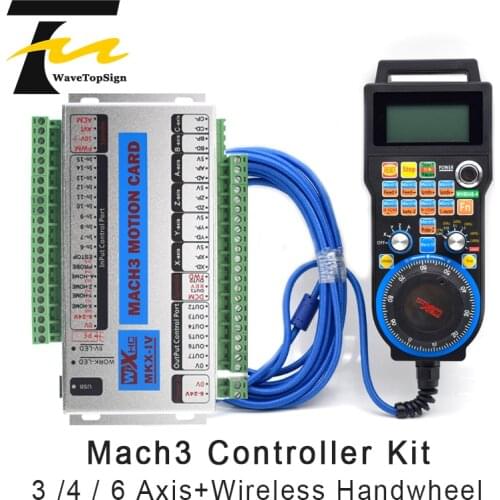 Mach3 Controller Kit XHC MKX-V 2MHz USB Breakout Board 3 4 6 Axis Motion Control Card With Wired MPG Pendant Handwheel LHB04B