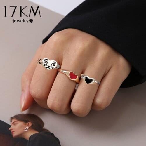 Korean Crying Face Heart Ring For Women Girls Trendy Red Black Heart-shaped Open Adjustable Rings Gifts Jewelry