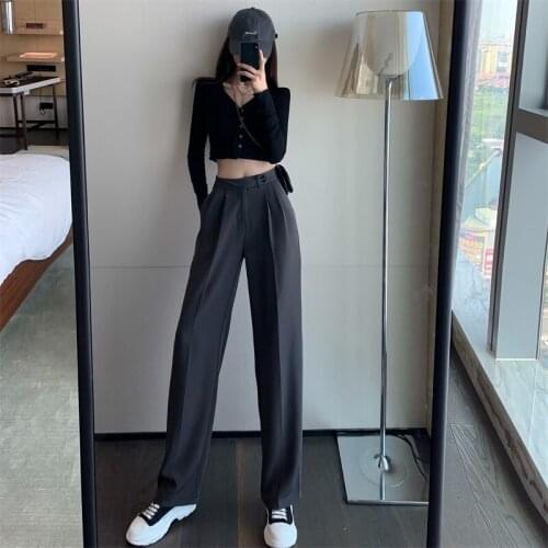 Whcw Cgdsr Suit Straight Pant High Waist Casual Winter Fashion Office Trousers Women Autumn Loose Korean Wide Leg 2020 Solid