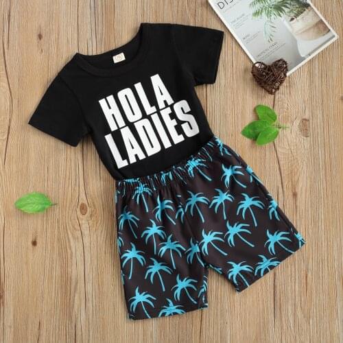 Summer Casual Boys Two Piece Set Childrens Round Neck Short Sleeve Lettering Shirt Top Shorts Outfit 2021