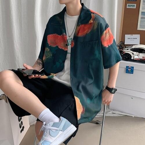 2021 Mens Casual Short Sleeve Hawaiian Shirt Trendy Handsome Couple Top Shirt Fashion Flower Printing Shirts Camisa Masculina