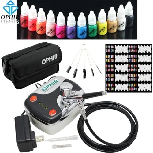 OPHIR PRO 0.3mm Airbrush Kit with Air Compressor for Nail Art Paint Stencils & Nail Inks & Bag Air Brush Gun Nail Tools_OP-NA001