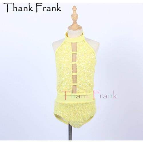 New Girls Ballet Leotard Women Yellow Sequin Ballerina Practice Bodysuit Dance Costume Kids Adult Sleeveless Gymnastics Leotards