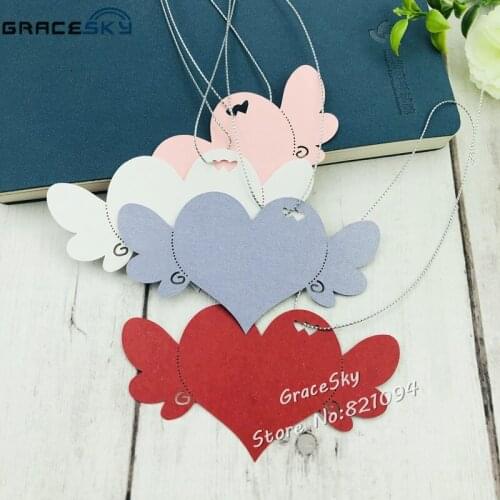 50pcs free shipping Laser Cut Love Heart Wings design Wish Cards Hang Tag Message Cards Wedding Party Decoration Book Marks