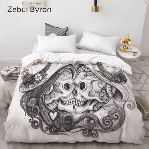 3D Duvet Cover 200x200/220x240,Comforter/Quilt/Blanket case Queen/King/Custom,Bedding Black and white Skull Kiss,drop ship