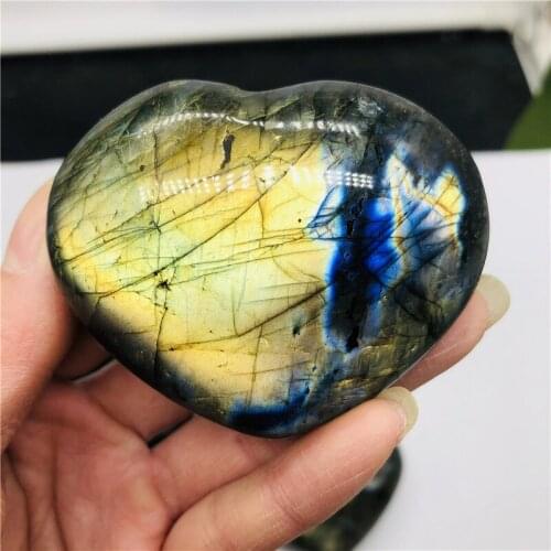 Natural Labradorite Heart Crystal Rough Polished Stone Healing Decoration Natural Stones and Minerals